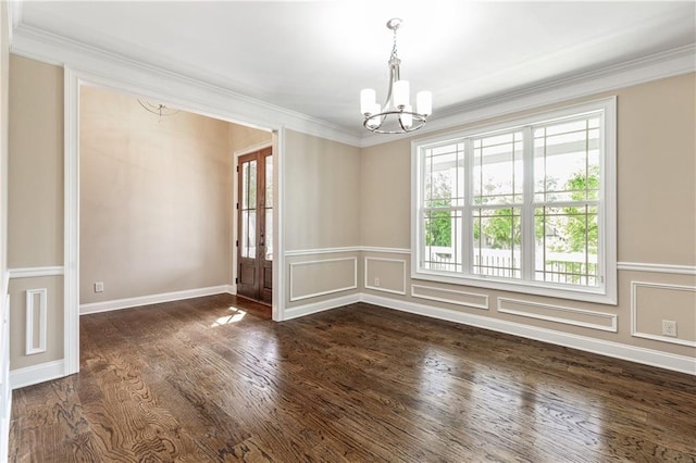 214 Westwind Dr, Newnan, GA 30263 - empty room with a chandelier, crown molding, and dark wood-style flooring