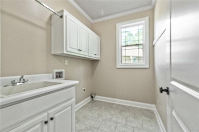 214 Westwind Dr, Newnan, GA 30263 - washroom with cabinet space, hookup for a washing machine, electric dryer hookup, baseboards, and ornamental molding