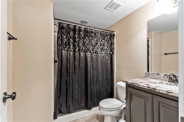 214 Westwind Dr, Newnan, GA 30263 - bathroom featuring vanity, toilet, tile patterned floors, and curtained shower