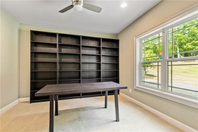 214 Westwind Dr, Newnan, GA 30263 - unfurnished office with plenty of natural light, light carpet, baseboards, a ceiling fan, and recessed lighting