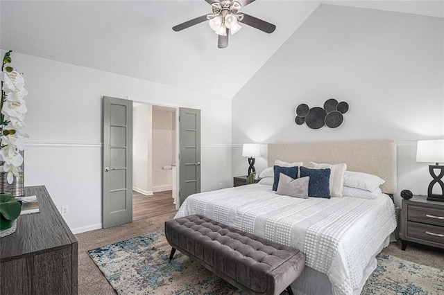 3440 Oaktree Way, Stonecrest, GA 30038 - bedroom with carpet flooring, lofted ceiling, and ceiling fan