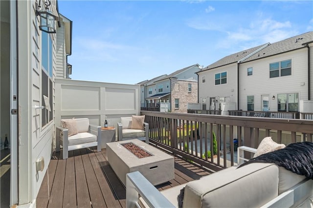 20057 Windalier Way, Roswell, GA 30076 - wooden deck featuring an outdoor living space with a fire pit and a residential view