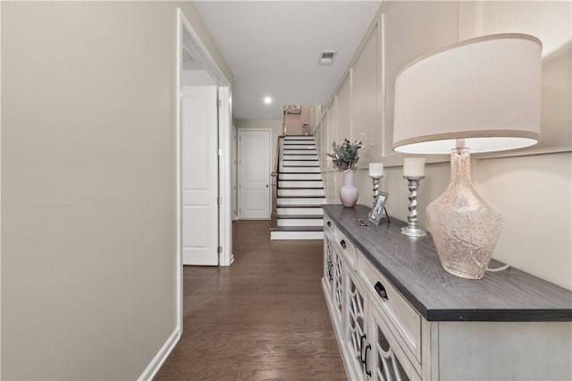 20057 Windalier Way, Roswell, GA 30076 - hall featuring dark wood finished floors, recessed lighting, and stairs