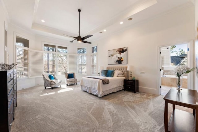 2250 Blackheath Trce, Alpharetta, GA 30005 - bedroom featuring light carpet, recessed lighting, crown molding, and connected bathroom