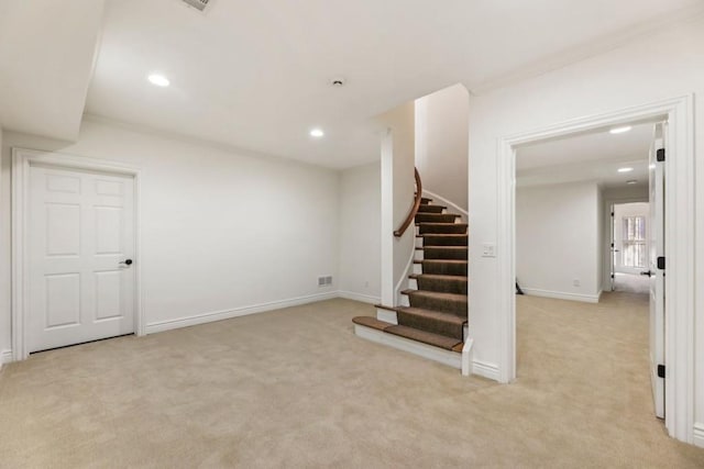 2250 Blackheath Trce, Alpharetta, GA 30005 - basement with light colored carpet, stairs, and recessed lighting