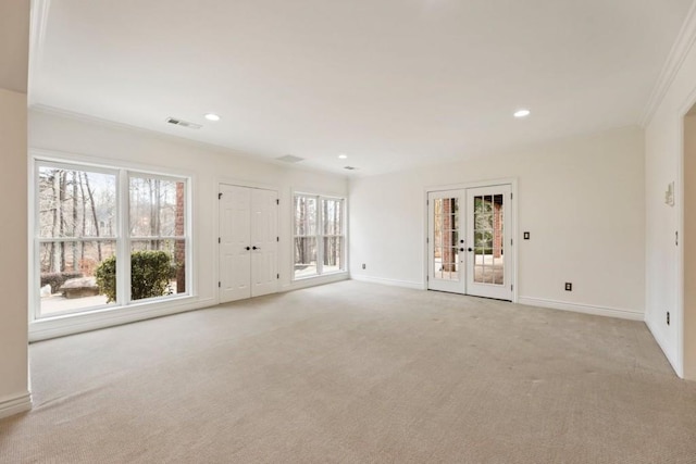 2250 Blackheath Trce, Alpharetta, GA 30005 - unfurnished room featuring light colored carpet, french doors, crown molding, and recessed lighting