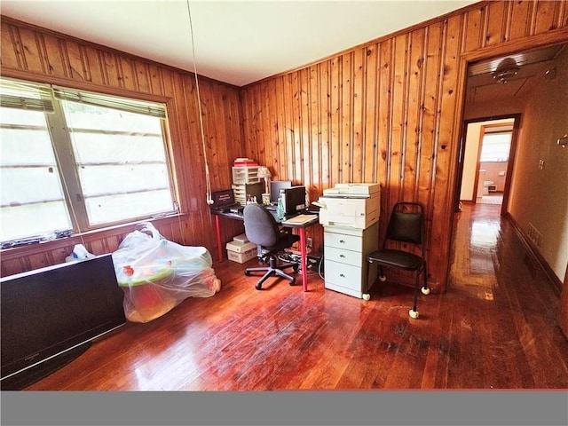 2480 Sewell Mill Rd, Marietta, GA 30062 - office space featuring hardwood / wood-style floors, healthy amount of natural light, and wooden walls