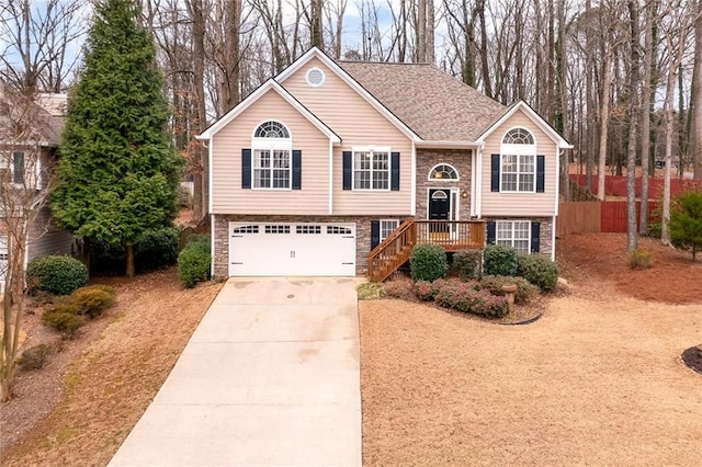 bi-level home with a garage