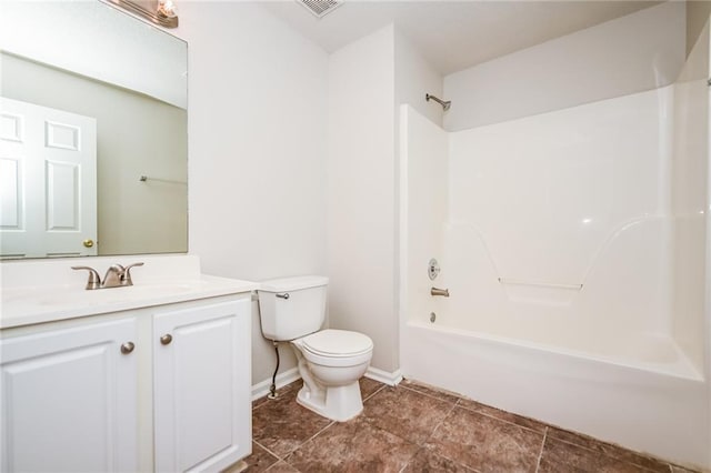 full bathroom featuring shower / tub combination, vanity, and toilet