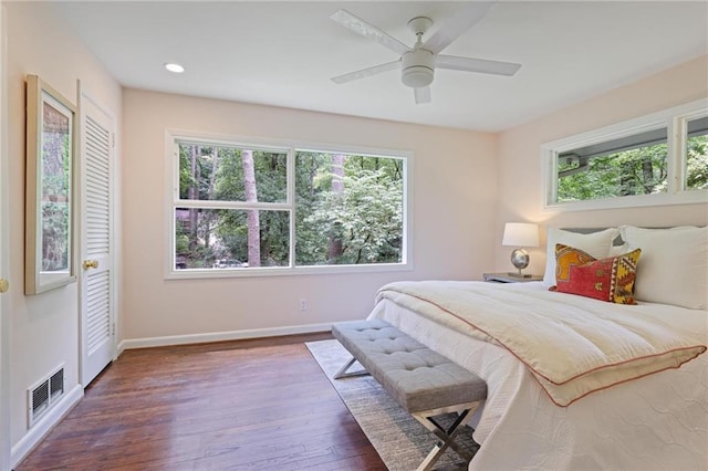 2800 Mornington Dr NW, Atlanta, GA 30327 - bedroom with multiple windows, wood finished floors, a ceiling fan, and recessed lighting