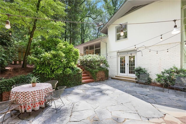 2800 Mornington Dr NW, Atlanta, GA 30327 - view of patio / terrace featuring french doors, stairway, and outdoor dining area