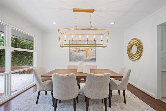 2800 Mornington Dr NW, Atlanta, GA 30327 - dining area featuring crown molding, a chandelier, wood finished floors, and recessed lighting