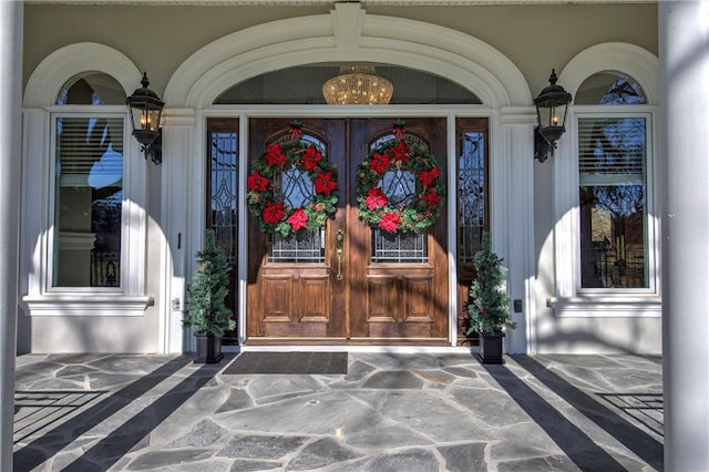 doorway to property featuring french doors