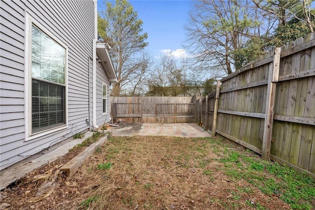 view of yard featuring a patio area and a fenced backyard