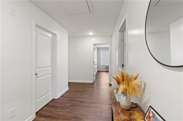 hall with baseboards and wood finished floors