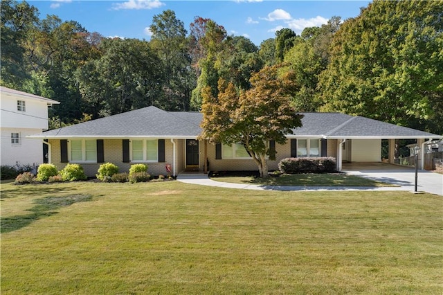 ranch-style house with a carport and a front yard