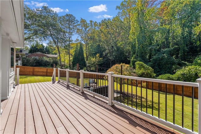 deck featuring a lawn