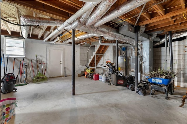 basement featuring water heater