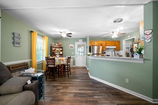 225 Hardin Rd SW, Plainville, GA 30733 - living area featuring ceiling fan, dark wood finished floors, and baseboards