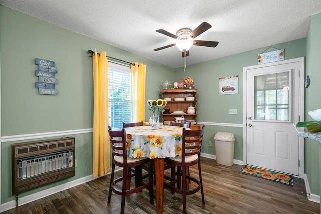 225 Hardin Rd SW, Plainville, GA 30733 - dining space featuring heating unit, wood finished floors, ceiling fan, a textured ceiling, and baseboards