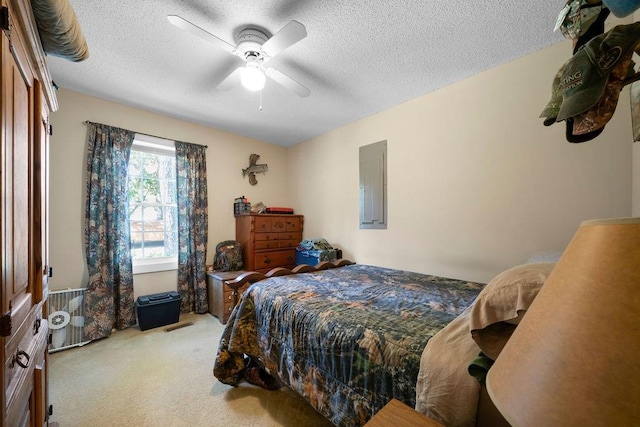 225 Hardin Rd SW, Plainville, GA 30733 - bedroom with a textured ceiling, carpet flooring, electric panel, and ceiling fan