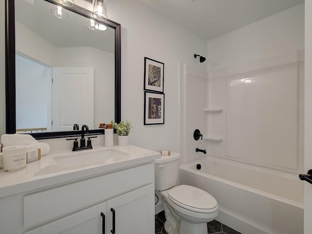 107 Winsome Way, Woodstock, GA 30188 - bathroom with vanity, tile patterned floors, shower / bathtub combination, and toilet