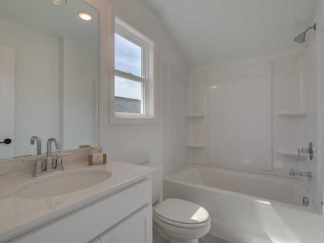 full bathroom featuring vanity, toilet, and tub / shower combination