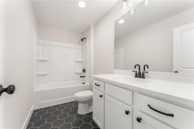 2719 Byess Ct, Marietta, GA 30064 - full bath with toilet, vanity, recessed lighting, tile patterned flooring, and shower / tub combination
