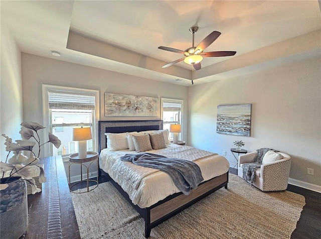 4107 Township Pkwy Unit 69, Sandy Springs, GA 30342 - bedroom with a raised ceiling, wood finished floors, and ceiling fan