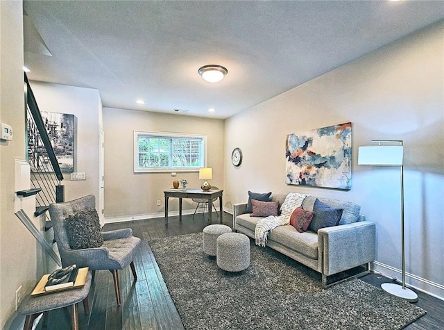 4107 Township Pkwy Unit 69, Sandy Springs, GA 30342 - living area featuring dark wood-style floors, recessed lighting, and stairs