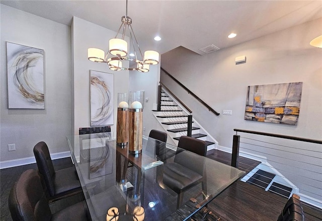 4107 Township Pkwy Unit 69, Sandy Springs, GA 30342 - dining space with a chandelier, stairs, recessed lighting, and wood finished floors
