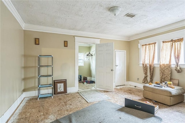 1454 Beecher St SW, Atlanta, GA 30310 - sitting room featuring plenty of natural light, crown molding, a textured ceiling, and carpet flooring
