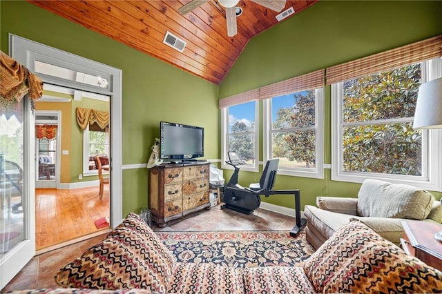 sunroom with visible vents, a healthy amount of sunlight, and vaulted ceiling