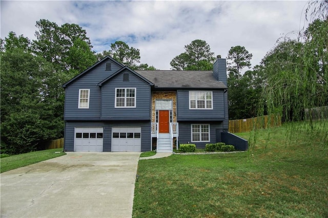 7930 River Fall Ct, Ball Ground, GA 30107 - split foyer home featuring a garage, a chimney, and driveway
