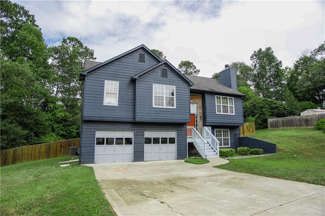 7930 River Fall Ct, Ball Ground, GA 30107 - bi-level home featuring driveway, a garage, and a chimney