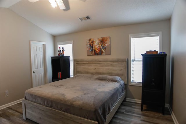 7930 River Fall Ct, Ball Ground, GA 30107 - bedroom featuring wood finished floors, lofted ceiling, and ceiling fan