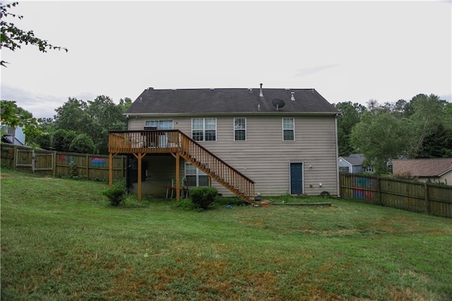 7930 River Fall Ct, Ball Ground, GA 30107 - back of property with stairs, a deck, and a fenced backyard