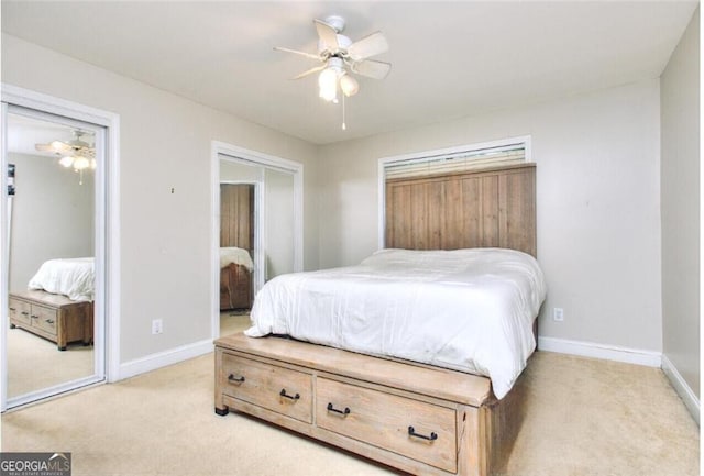 1090 Crown River Pkwy, Mcdonough, GA 30252 - bedroom with light colored carpet, baseboards, and ceiling fan