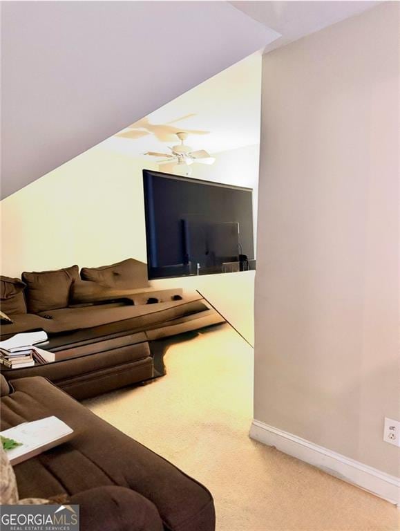 1090 Crown River Pkwy, Mcdonough, GA 30252 - living room with carpet, baseboards, and ceiling fan