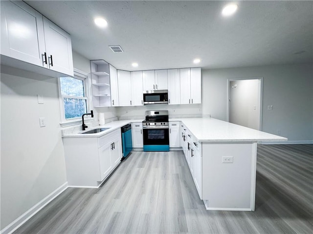 kitchen featuring white cabinets, appliances with stainless steel finishes, and kitchen peninsula