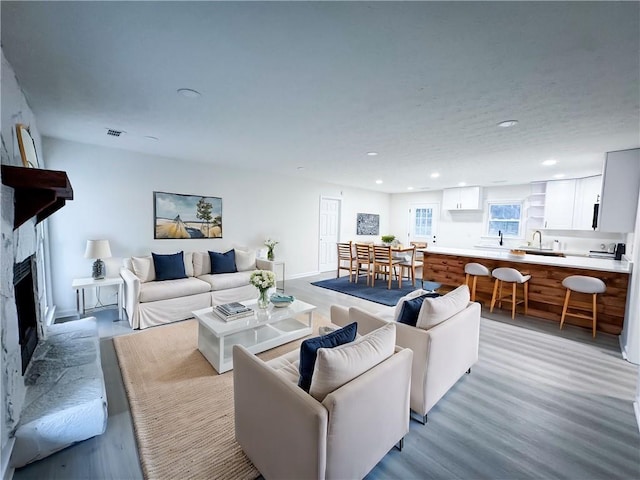 living room featuring light wood-type flooring