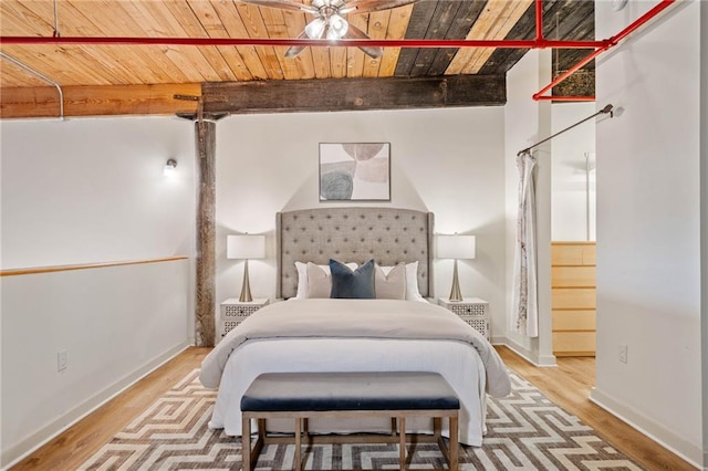 170 Boulevard Se E414, Atlanta, GA 30312 - bedroom featuring wooden ceiling with exposed beams, wood finished floors, and baseboards