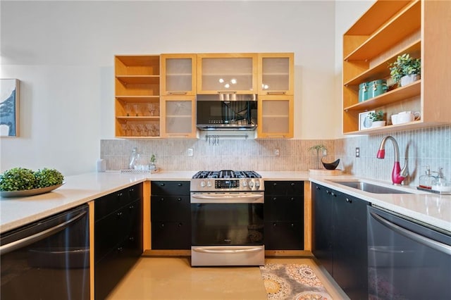 170 Boulevard Se E414, Atlanta, GA 30312 - kitchen with appliances with stainless steel finishes, open shelves, decorative backsplash, and a sink