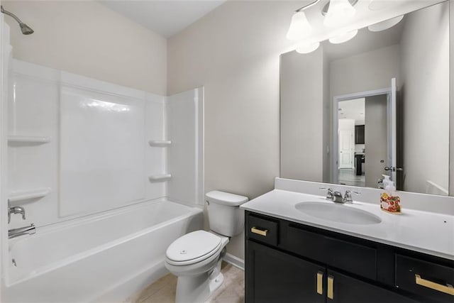 full bathroom with toilet, vanity, tile patterned floors, and shower / bath combination