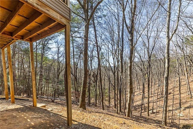 view of yard featuring a wooded view