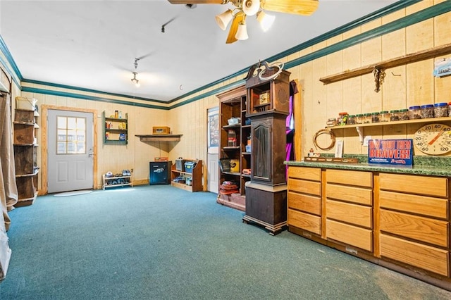 garage with ceiling fan