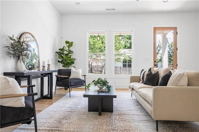 living room with light wood-type flooring