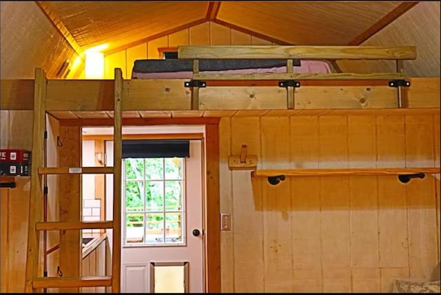 225 Overlook Cir, Clarkesville, GA 30523 - entryway with vaulted ceiling and wood walls