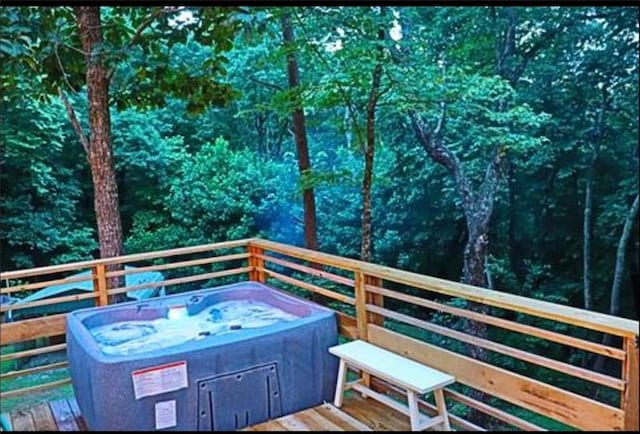 225 Overlook Cir, Clarkesville, GA 30523 - wooden deck with a hot tub