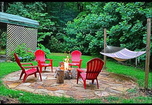 225 Overlook Cir, Clarkesville, GA 30523 - view of patio featuring a fire pit